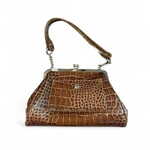 Liz Claiborne Vintage Y2K 90s Brown crocodile print purse with gold hardware